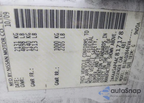 2010 Nissan Maxima 3.5 S из США, поврежденный, VIN 1N4AA5AP4AC817178